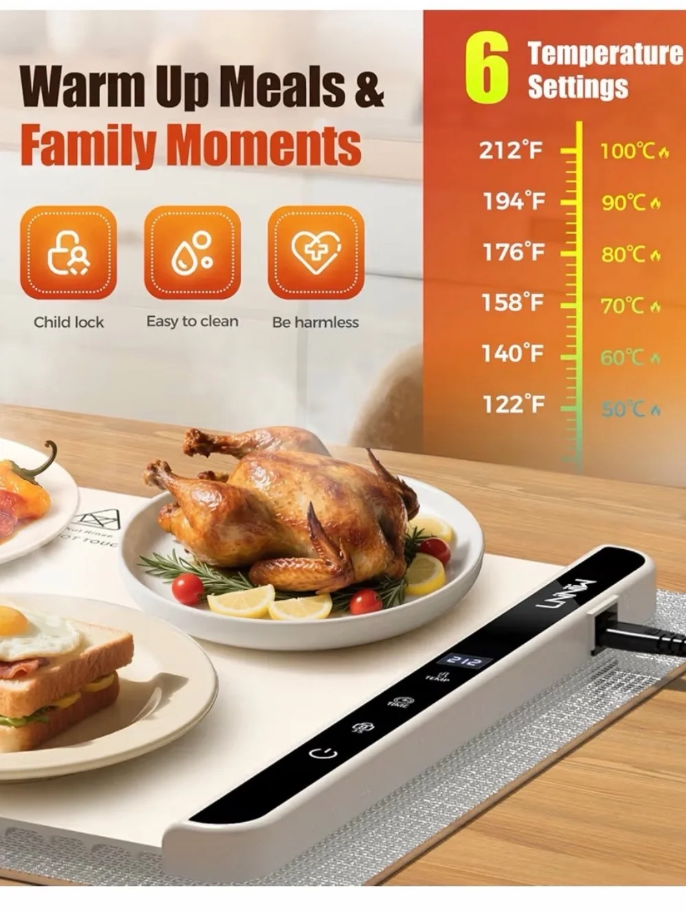Portable Cream Electric Food Warming Mat - Cream